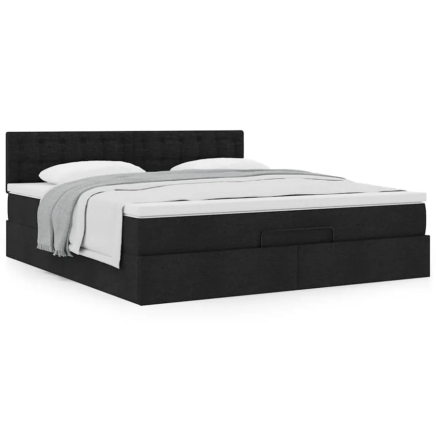 Cadre de lit ottoman avec matelas noir 160x200 cm tissu - 4