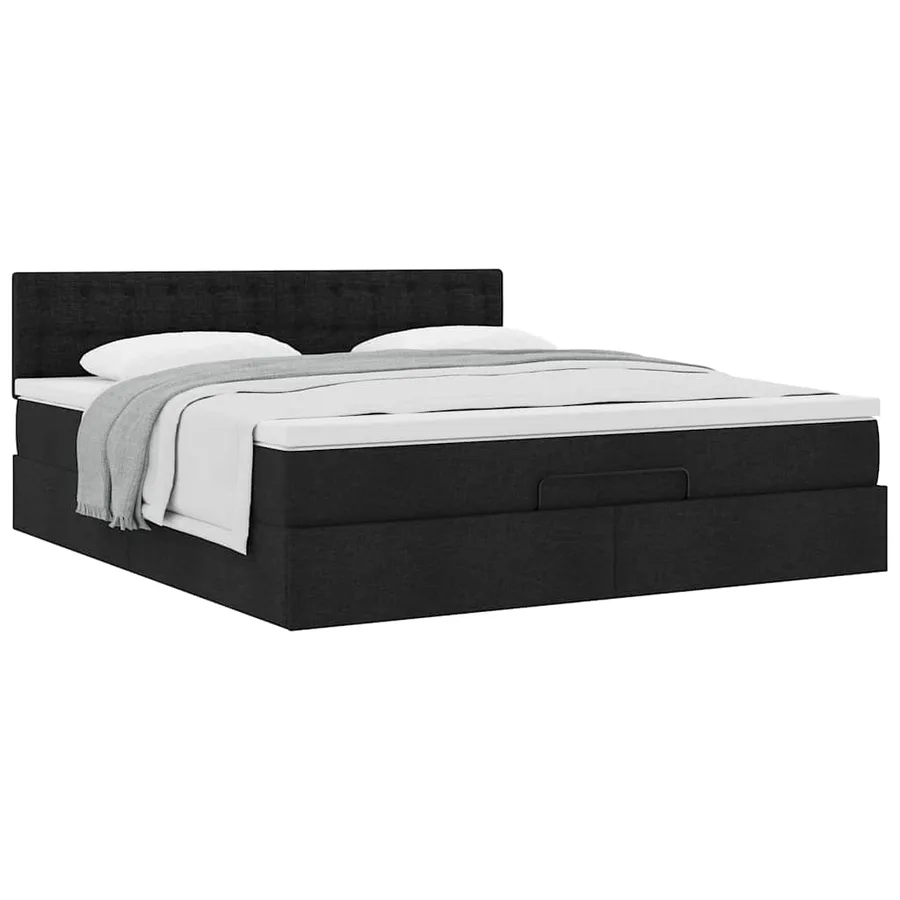 Cadre de lit ottoman avec matelas noir 160x200 cm tissu - 5