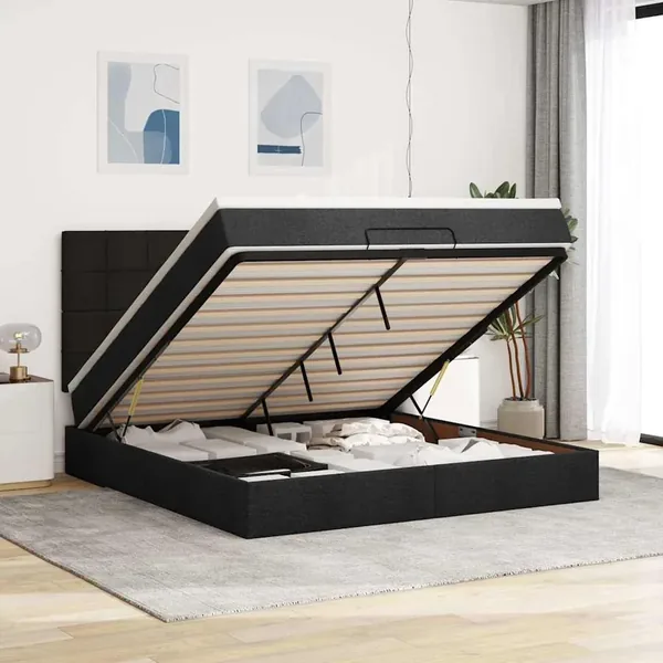 Cadre de lit ottoman avec matelas noir 160x200 cm tissu