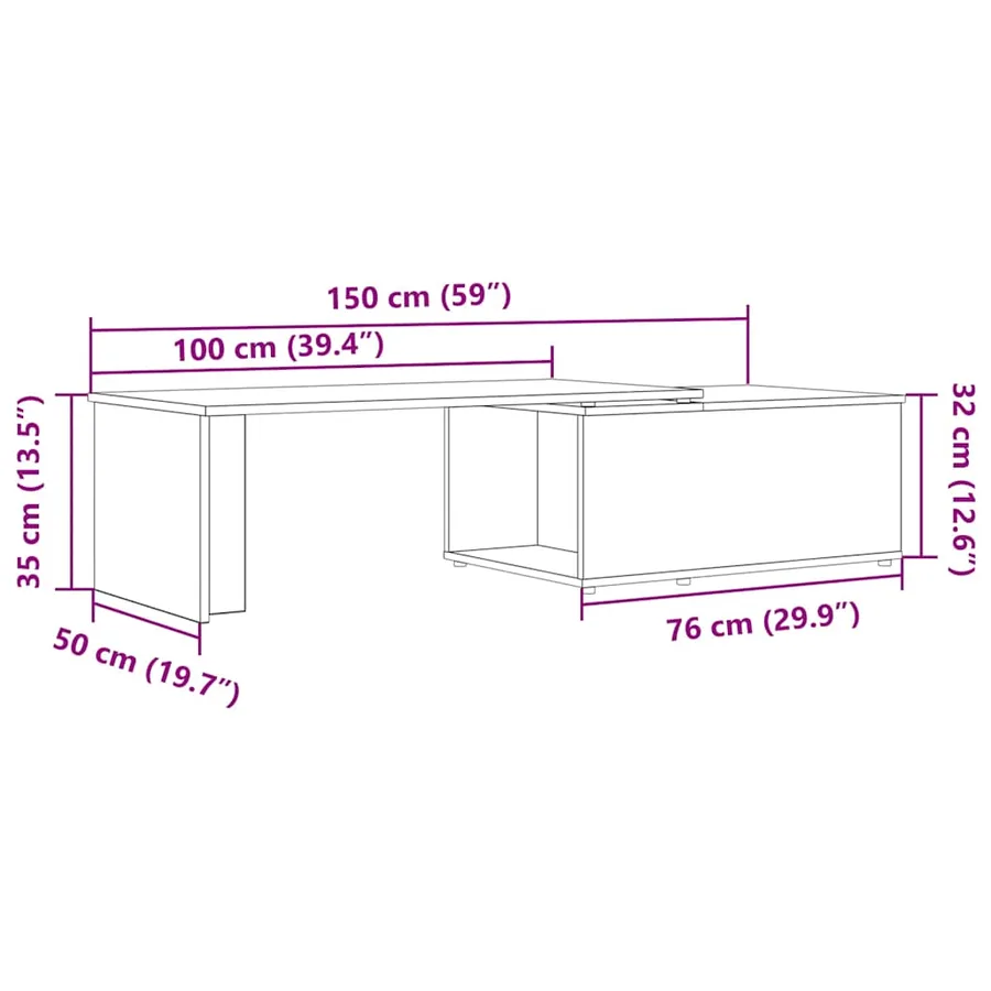 Table basse chêne artisanal 150x50x35 cm bois d'ingénierie - 10