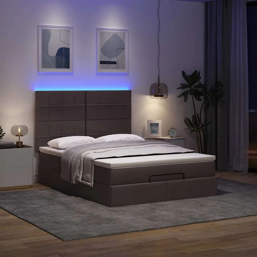 Cadre de lit ottoman avec matelas marron foncé 140x190 cm tissu - 3