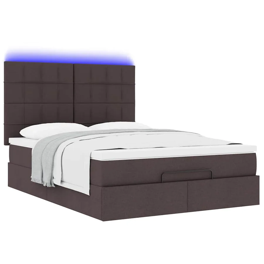 Cadre de lit ottoman avec matelas marron foncé 140x190 cm tissu - 6