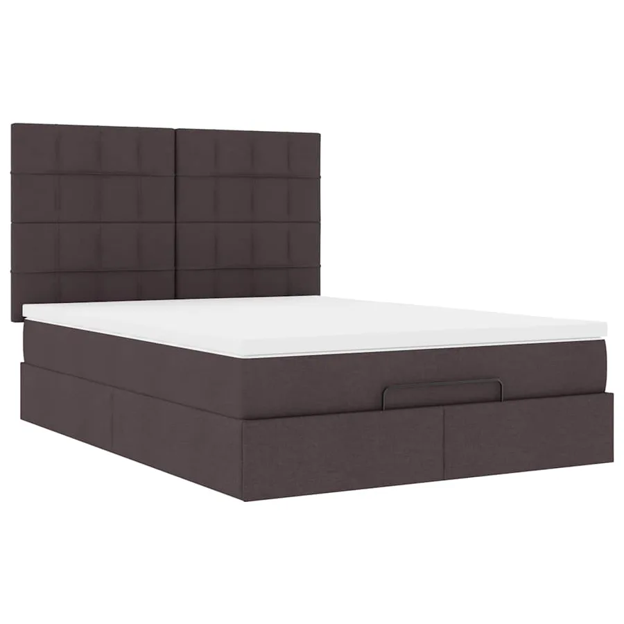 Cadre de lit ottoman avec matelas marron foncé 140x190 cm tissu - 7