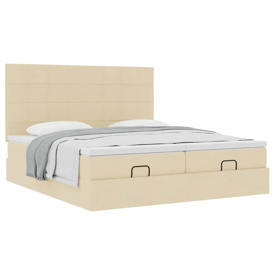 Cadre de lit ottoman avec matelas crème 200x200cm tissu - 5