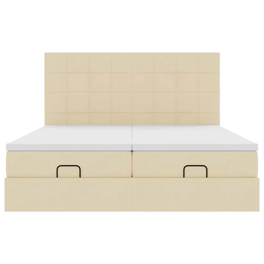 Cadre de lit ottoman avec matelas crème 200x200cm tissu - 7