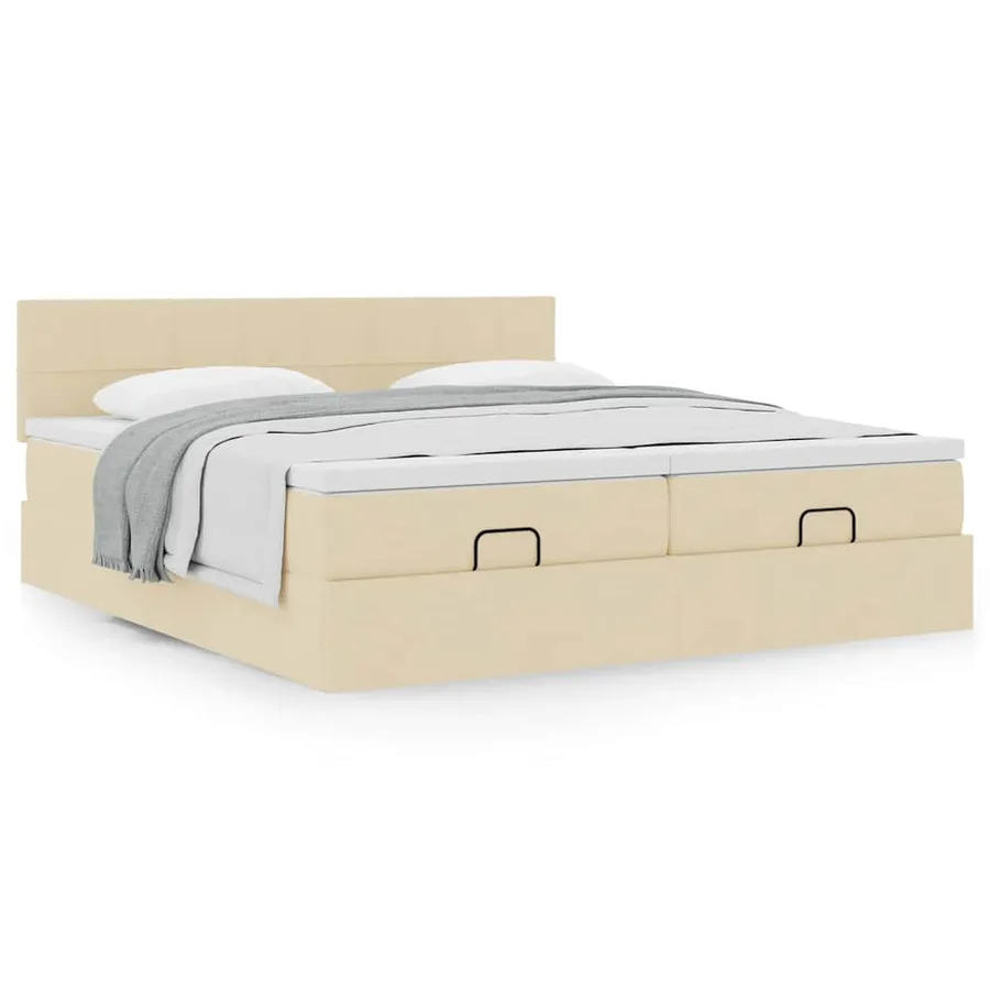 Cadre de lit ottoman avec matelas crème 200x200cm tissu - 4