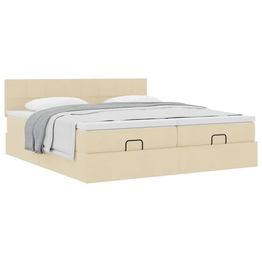 Cadre de lit ottoman avec matelas crème 200x200cm tissu - 5
