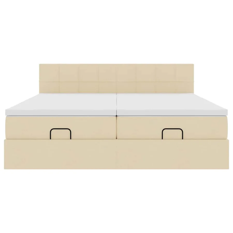 Cadre de lit ottoman avec matelas crème 200x200cm tissu - 7