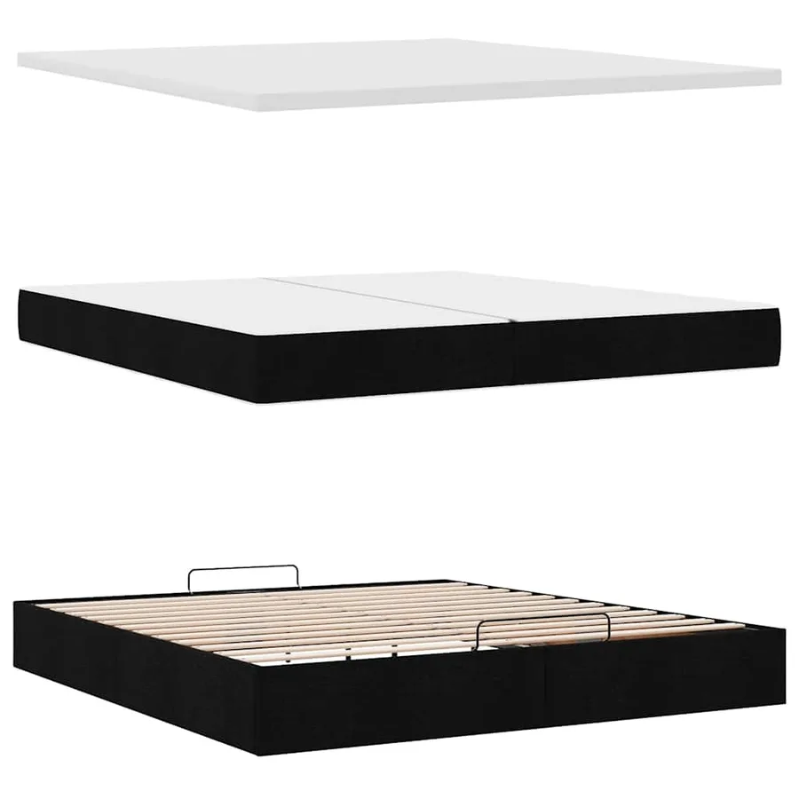 Cadre de lit ottoman avec matelas noir 200x200cm tissu - 12