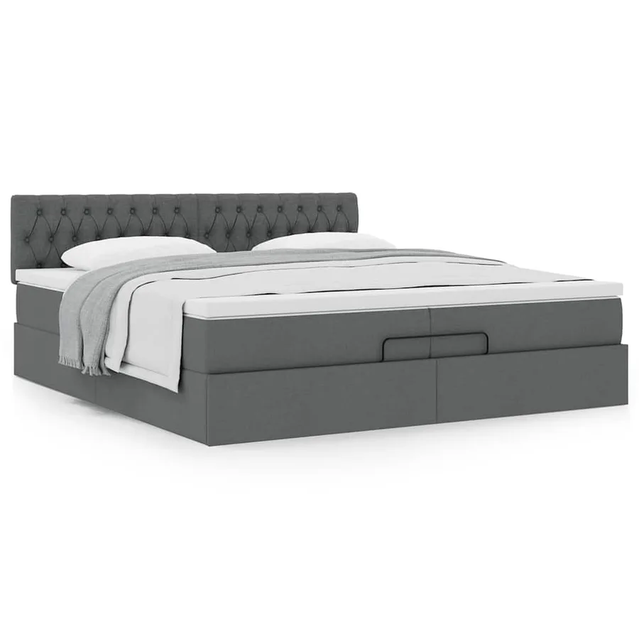 Cadre de lit ottoman avec matelas gris foncé 200x200 cm tissu - 4