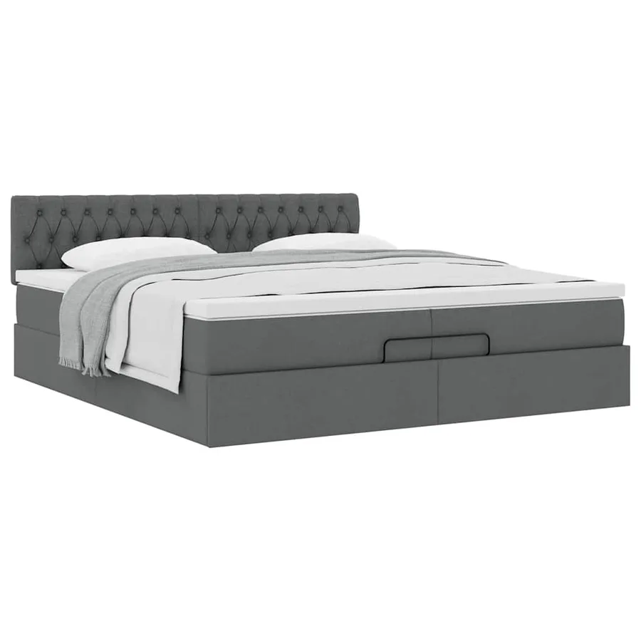 Cadre de lit ottoman avec matelas gris foncé 200x200 cm tissu - 5