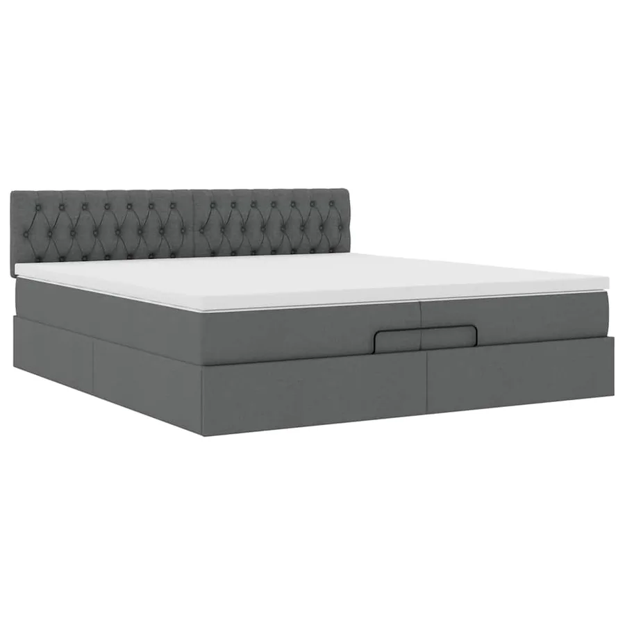 Cadre de lit ottoman avec matelas gris foncé 200x200 cm tissu - 6
