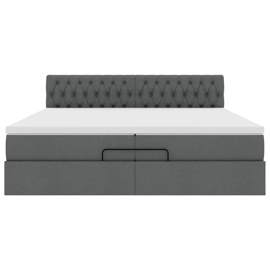 Cadre de lit ottoman avec matelas gris foncé 200x200 cm tissu - 7