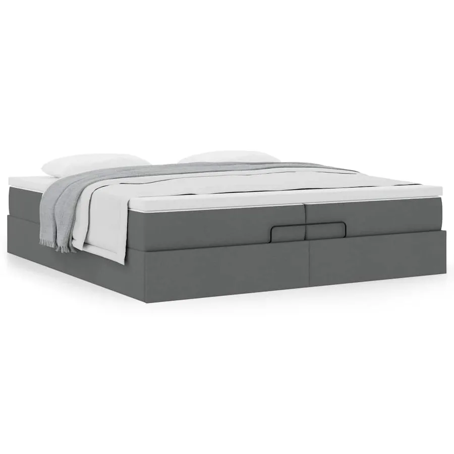 Cadre de lit ottoman avec matelas gris foncé 200x200cm tissu - 4