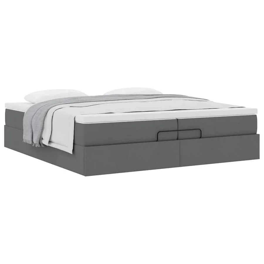 Cadre de lit ottoman avec matelas gris foncé 200x200cm tissu - 5