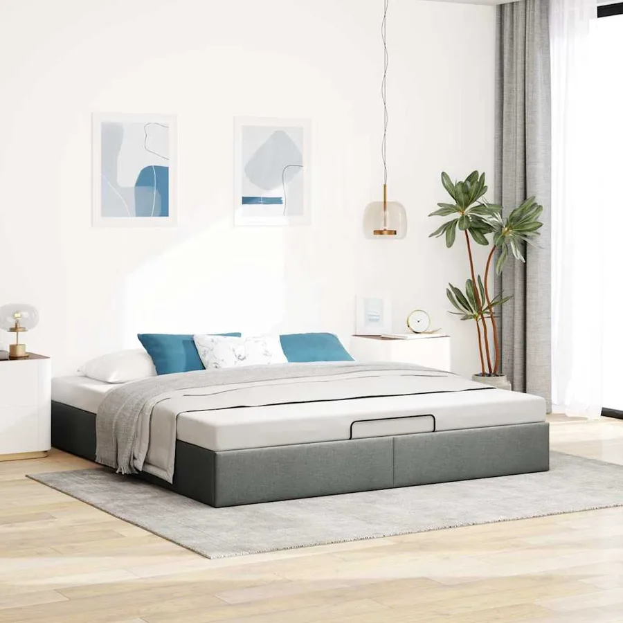 Cadre de lit ottoman sans matelas gris foncé 200x200 cm tissu - 3