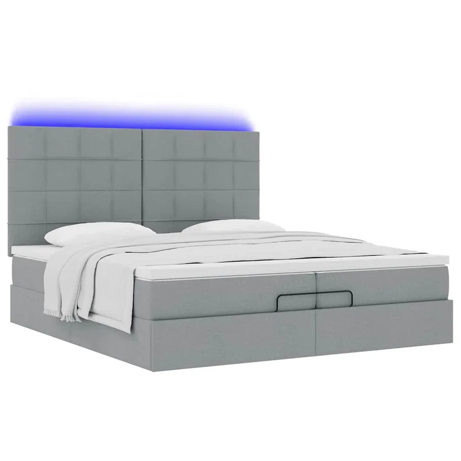 Cadre de lit ottoman et matelas gris clair 200x200cm tissu - 6