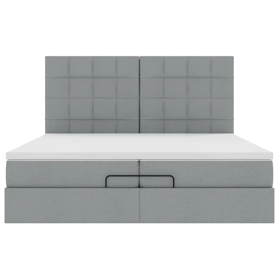 Cadre de lit ottoman et matelas gris clair 200x200cm tissu - 9