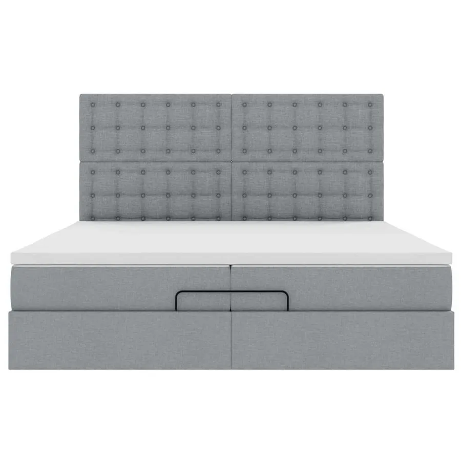 Cadre de lit ottoman et matelas gris clair 200x200cm tissu - 8