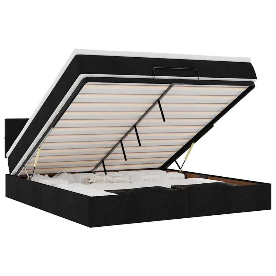 Lit ottoman avec matelas et LED Noir 180x200cm tissu - 2