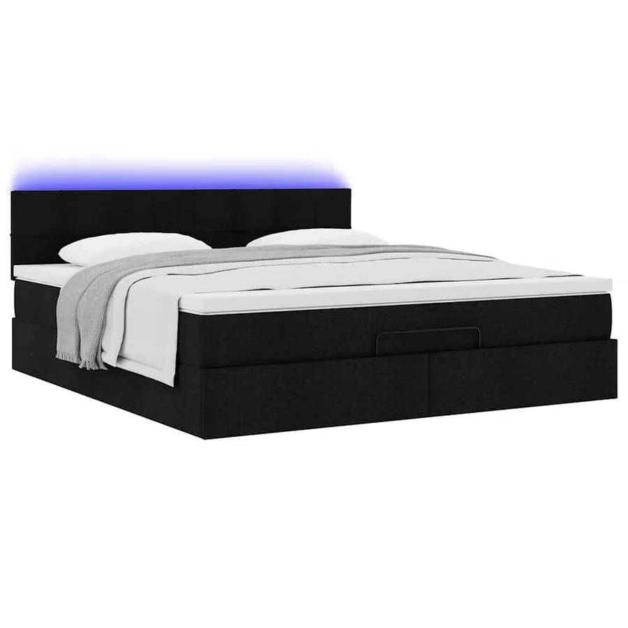 Lit ottoman avec matelas et LED Noir 180x200cm tissu - 6