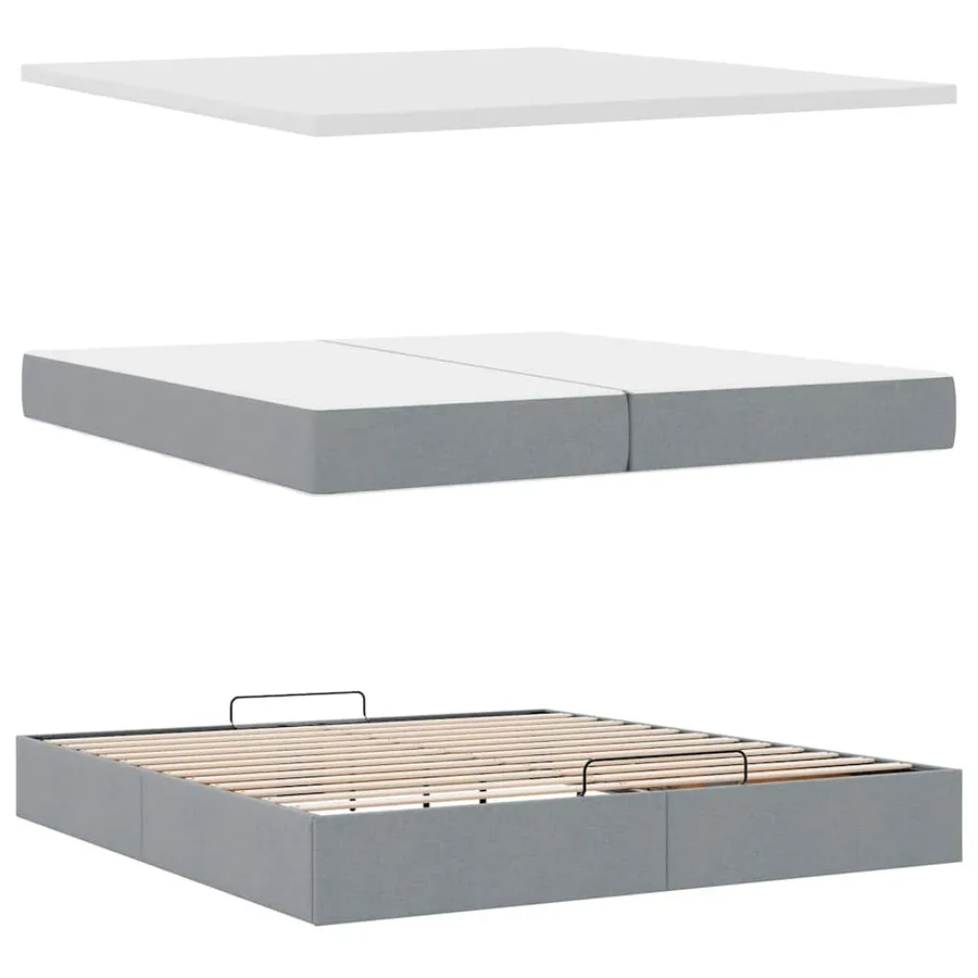 Cadre de lit ottoman et matelas gris clair 200x200cm tissu - 12