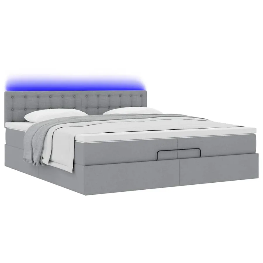 Cadre de lit ottoman et matelas gris clair 200x200cm tissu - 6