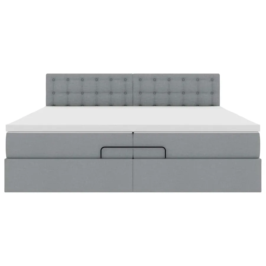 Cadre de lit ottoman et matelas gris clair 200x200cm tissu - 8
