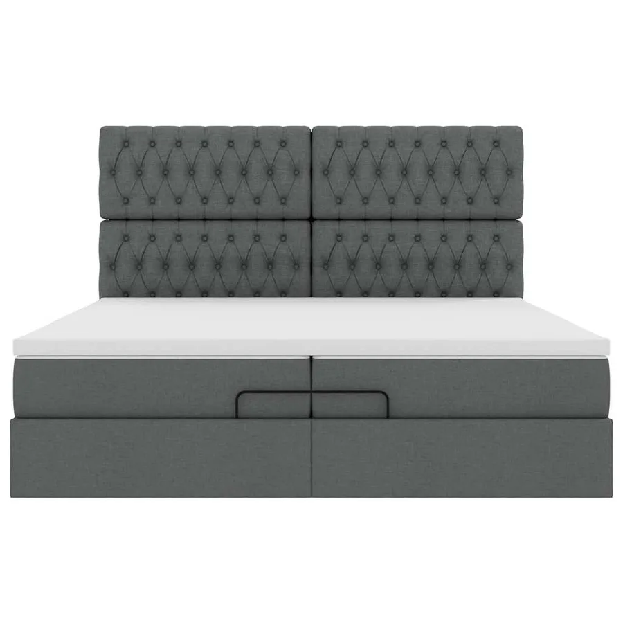 Cadre de lit ottoman avec matelas gris foncé 200x200cm tissu - 8