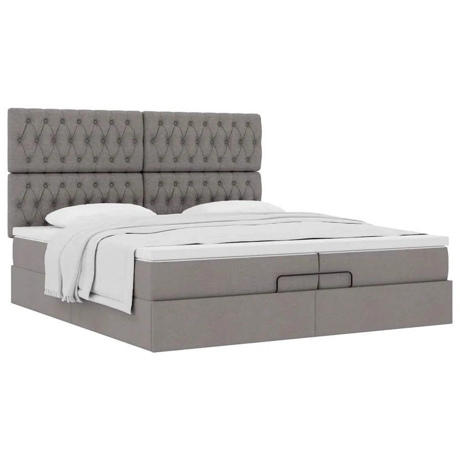 Cadre de lit ottoman avec matelas taupe 200x200cm tissu - 4
