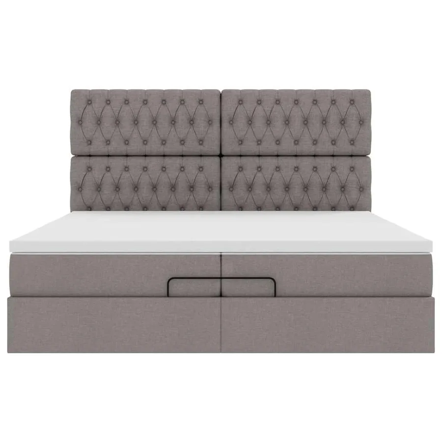 Cadre de lit ottoman avec matelas taupe 200x200cm tissu - 7