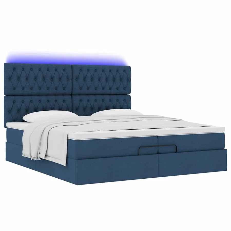 Cadre de lit ottoman avec matelas bleu 200x200cm tissu - 6