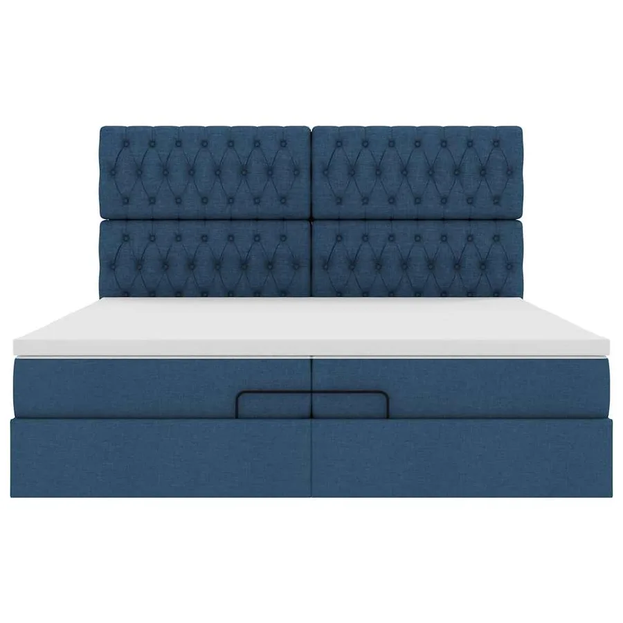 Cadre de lit ottoman avec matelas bleu 200x200cm tissu - 8