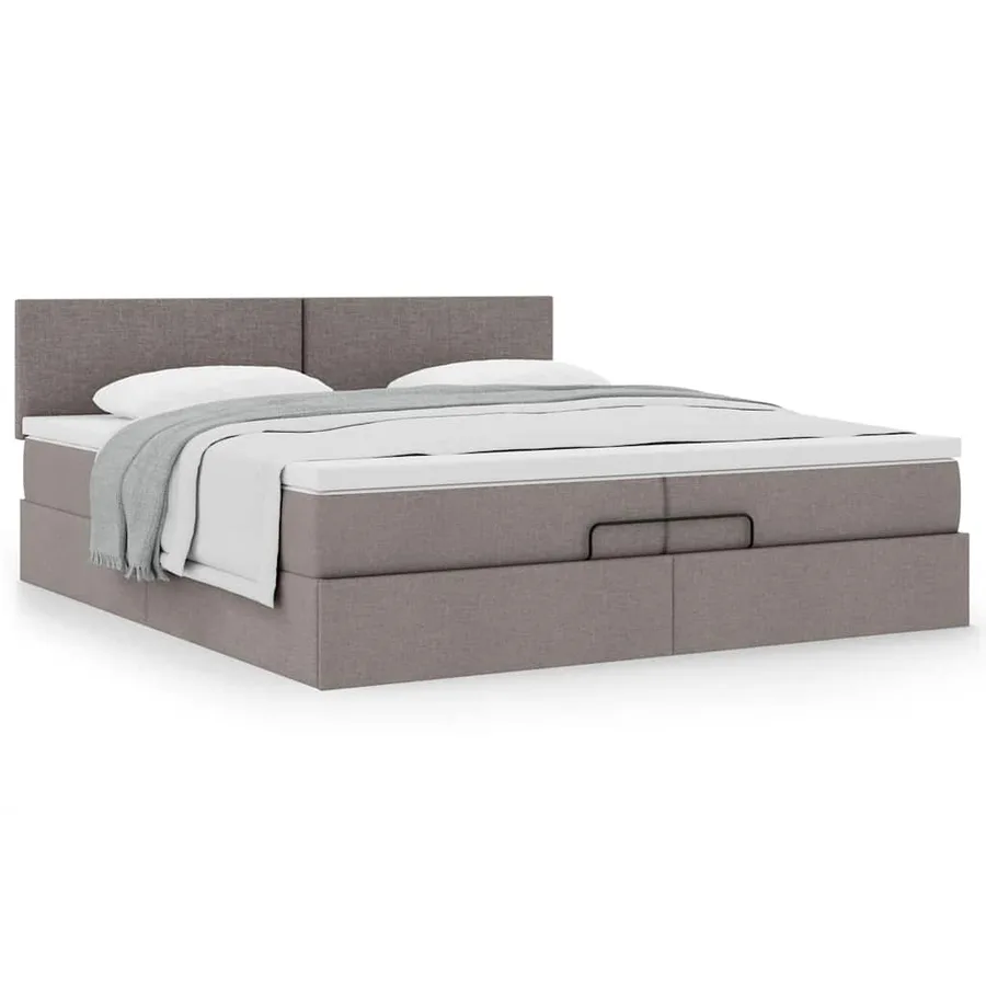 Cadre de lit ottoman avec matelas taupe 200x200 cm tissu - 4