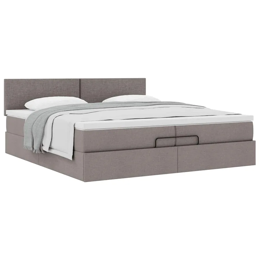 Cadre de lit ottoman avec matelas taupe 200x200 cm tissu - 5