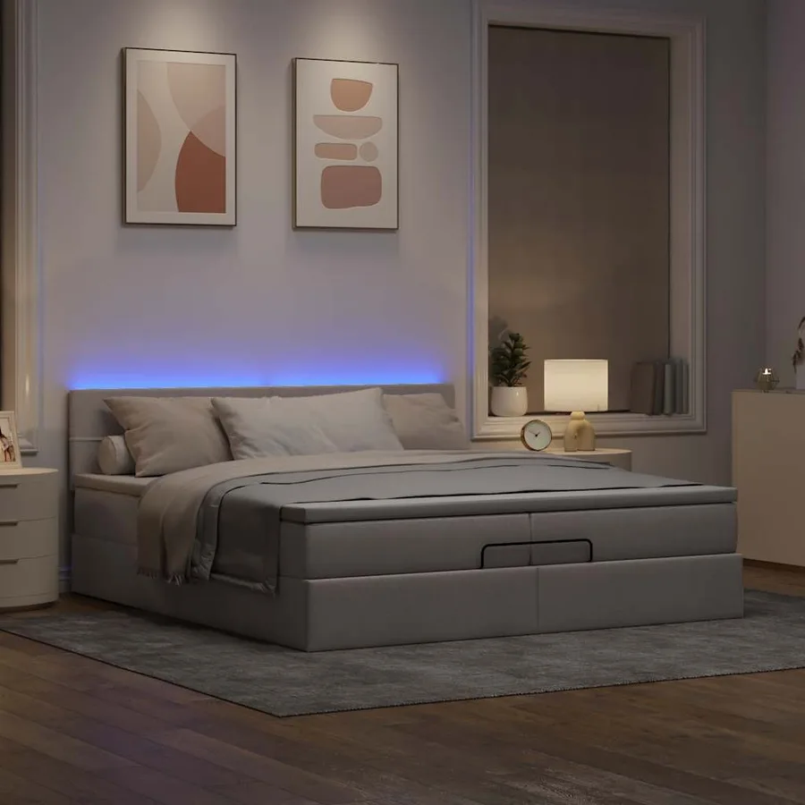 Cadre de lit ottoman avec matelas taupe 200x200cm tissu - 3