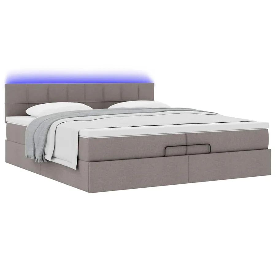 Cadre de lit ottoman avec matelas taupe 200x200cm tissu - 6