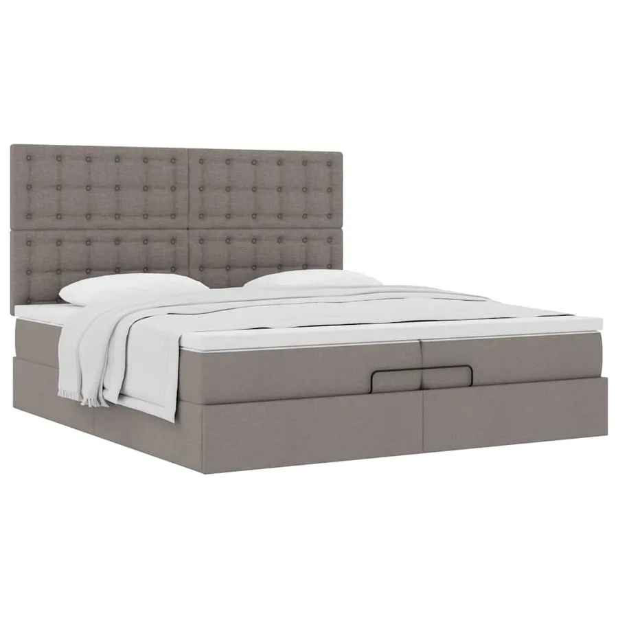 Cadre de lit ottoman avec matelas taupe 200x200cm tissu - 4