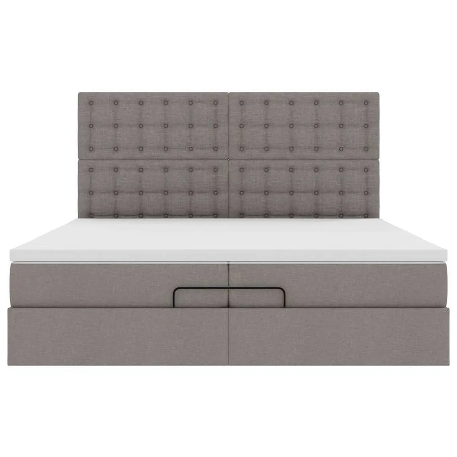 Cadre de lit ottoman avec matelas taupe 200x200cm tissu - 7