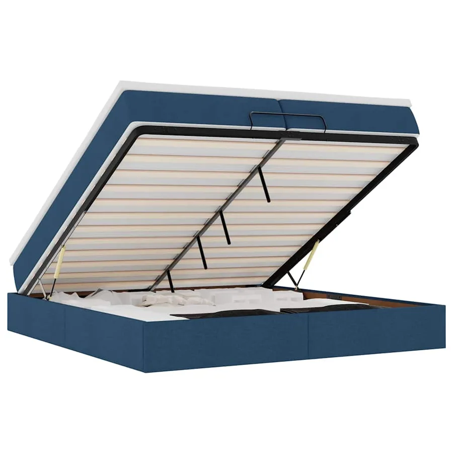 Cadre de lit ottoman avec matelas bleu 200x200cm tissu - 2