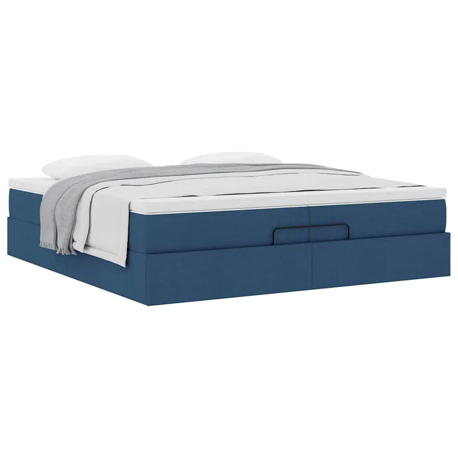 Cadre de lit ottoman avec matelas bleu 200x200cm tissu - 5