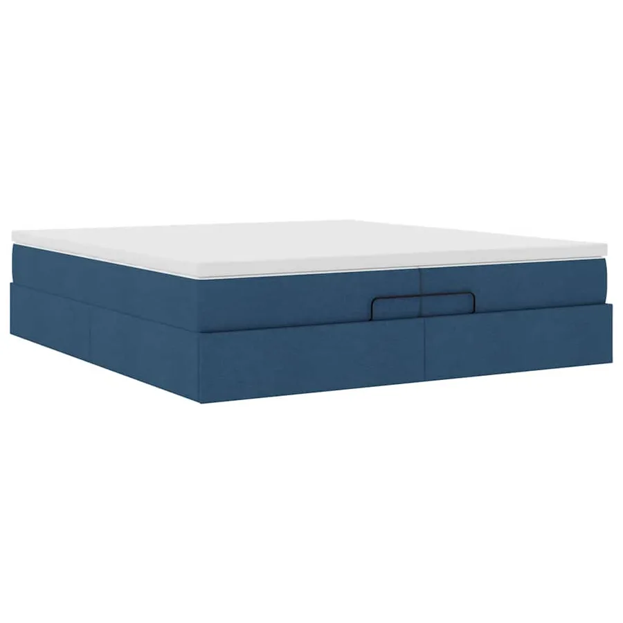 Cadre de lit ottoman avec matelas bleu 200x200cm tissu - 6