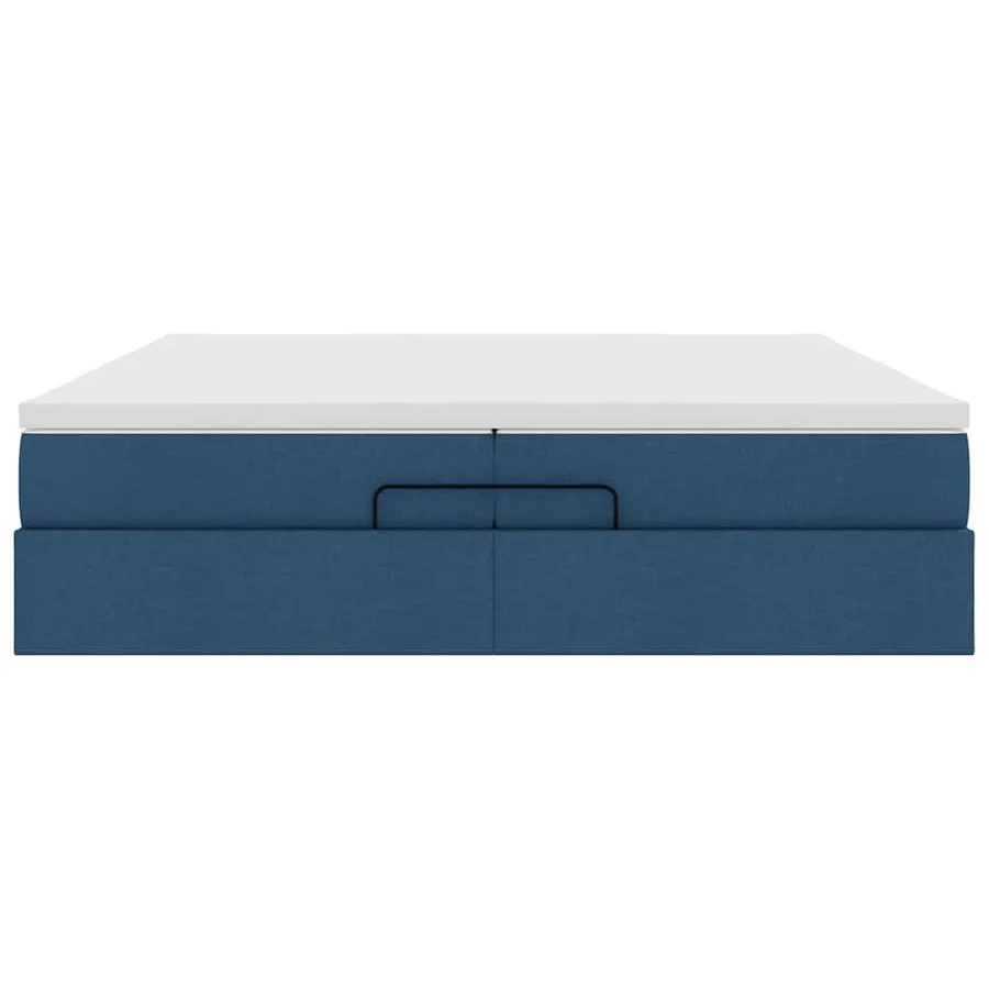 Cadre de lit ottoman avec matelas bleu 200x200cm tissu - 7