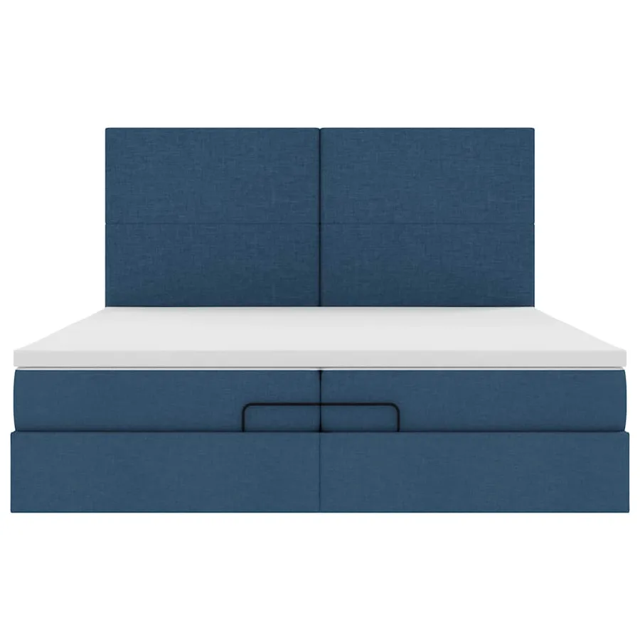 Cadre de lit ottoman avec matelas bleu 200x200cm tissu - 7