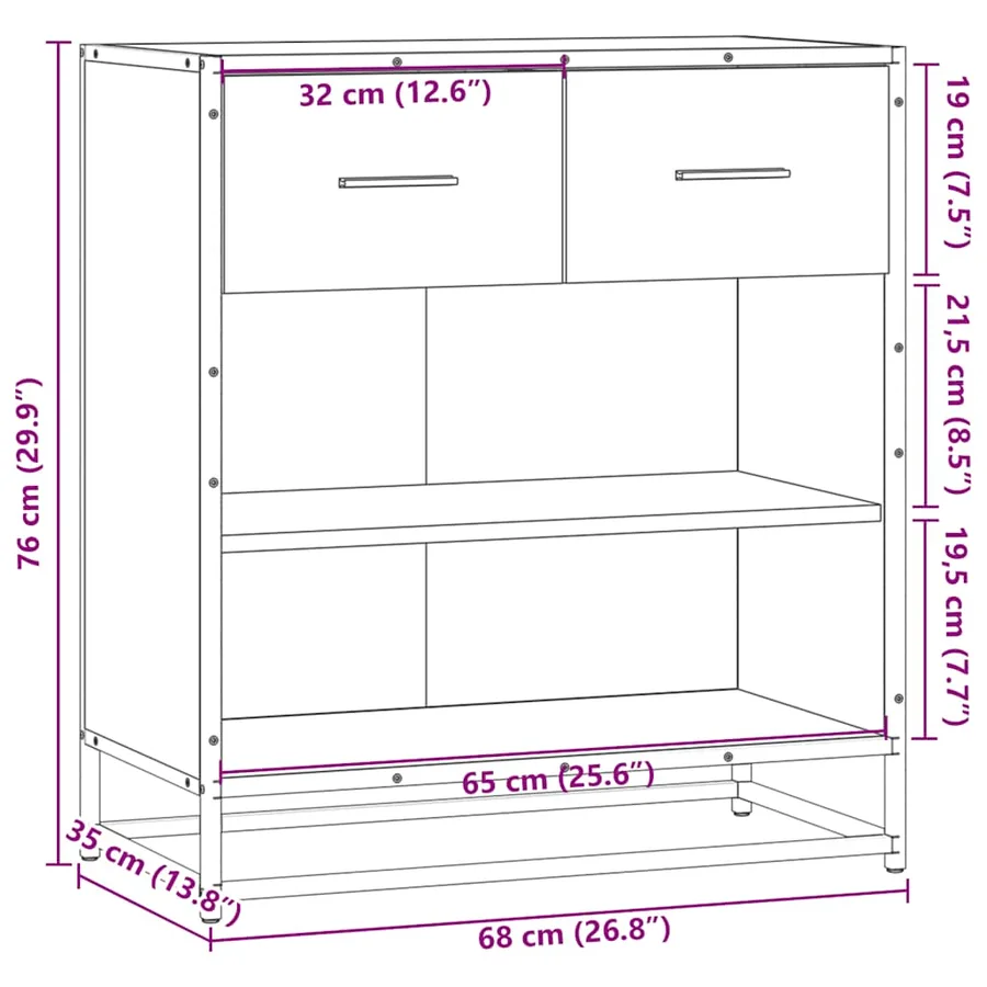 Buffet chêne sonoma 68x35x76 cm bois d'ingénierie - 10