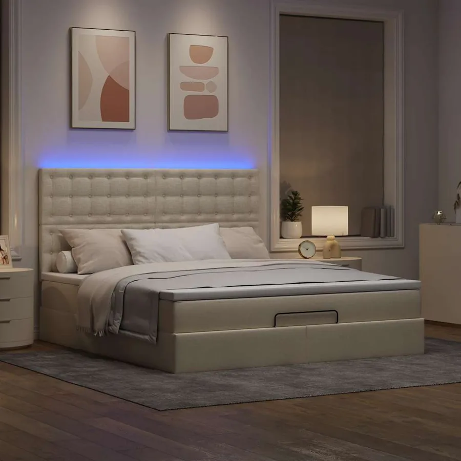 Cadre de lit ottoman avec matelas crème 180x200 cm tissu - 3