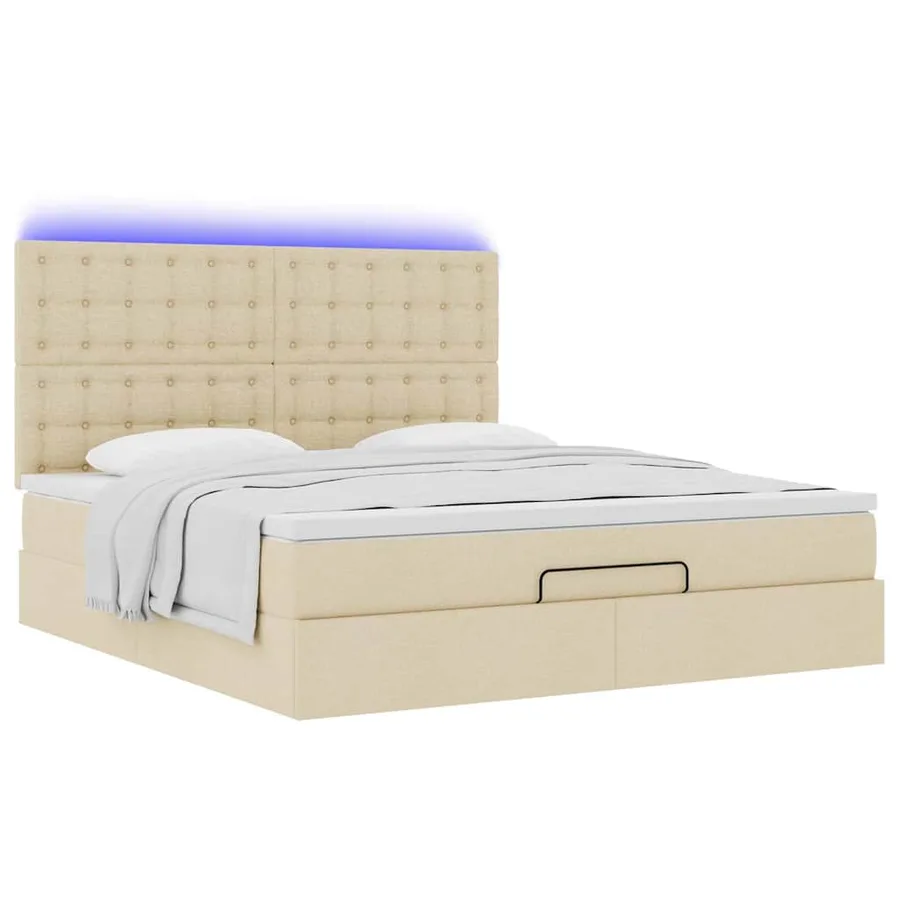 Cadre de lit ottoman avec matelas crème 180x200 cm tissu - 6