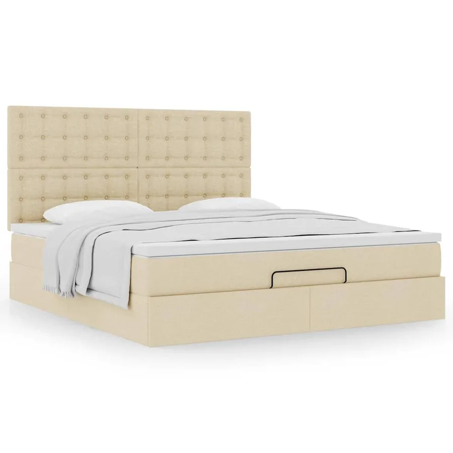 Cadre de lit ottoman avec matelas crème 180x200 cm tissu - 4