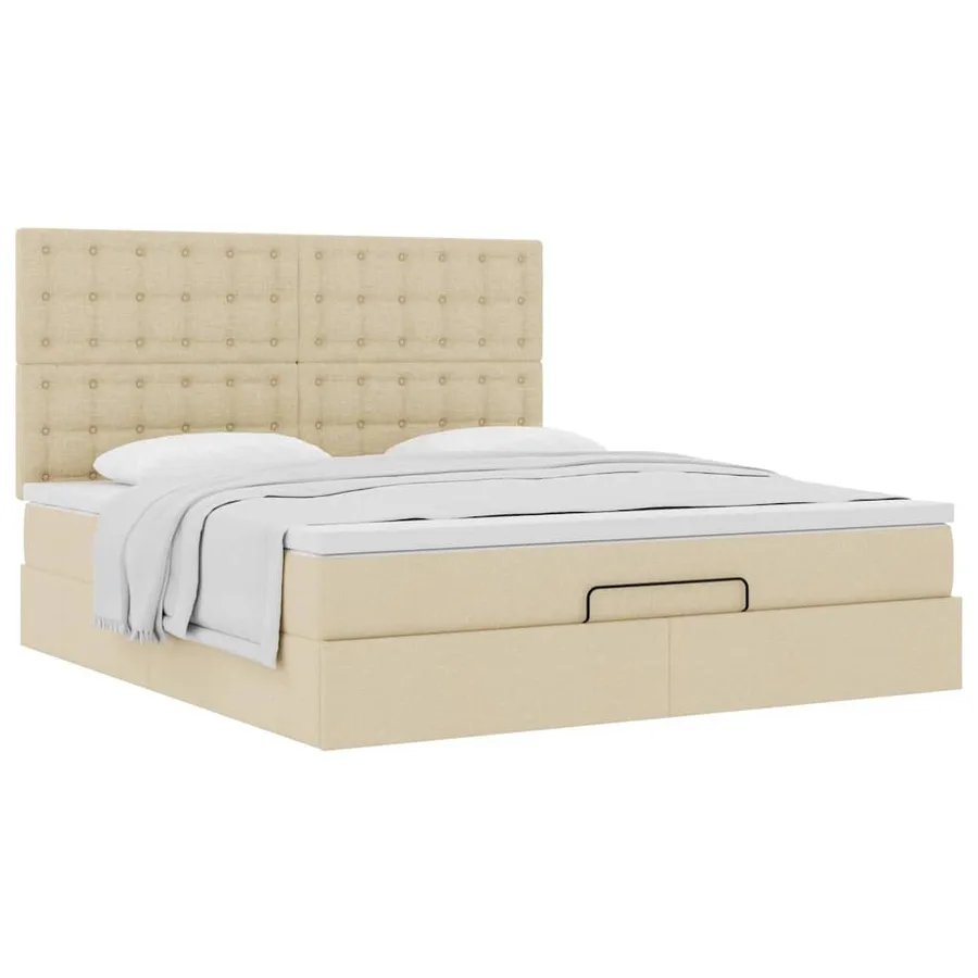 Cadre de lit ottoman avec matelas crème 180x200 cm tissu - 5