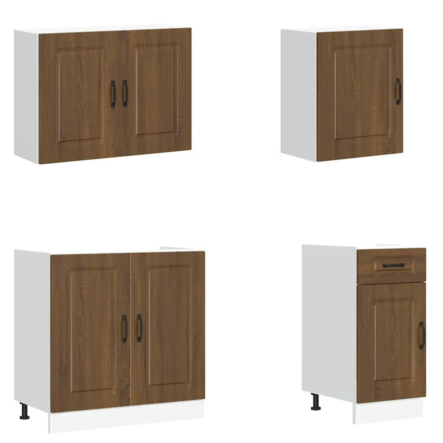Ensemble de 7 meubles de cuisine en bois d'ingénierie "Kalmar" en chêne brun - 4